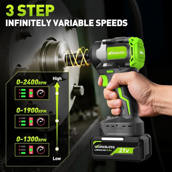 Cordless Impact Wrench 1/2" 630Ft-lbs(850N.m) with 21V Battery | High Torque Impact Driver,4.0Ah Battery Electric Brushless Impact Gun for Car/Heavy Truck/Pickup,3-Speed,4 Socket,LED Light