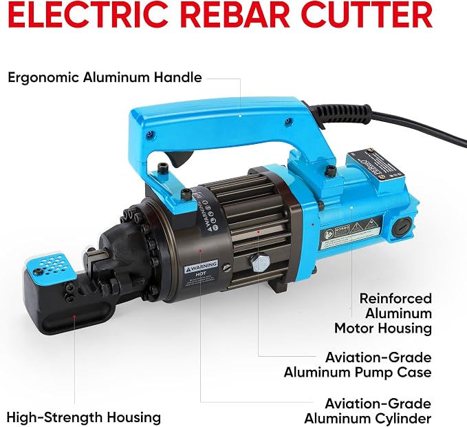 Electric Hydraulic Rebar Cutter, 1000W 120V Corded, Portable Steel Bar Cutter, 5/8" (#5) 4-16mm Capacity,Cutting Speed 1s, Lightweight 16.5 lbs, Model PC-16 (Blue-16)