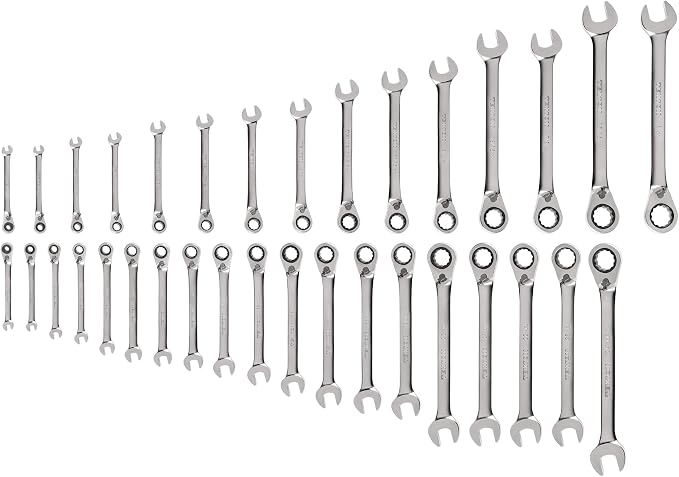 TEKTON Reversible Ratcheting Combination Wrench Set, 34-Piece | WRC94005 | (1/4 - 1 in., 6 - 24 mm), 12-Point, Satin Chrome Finish