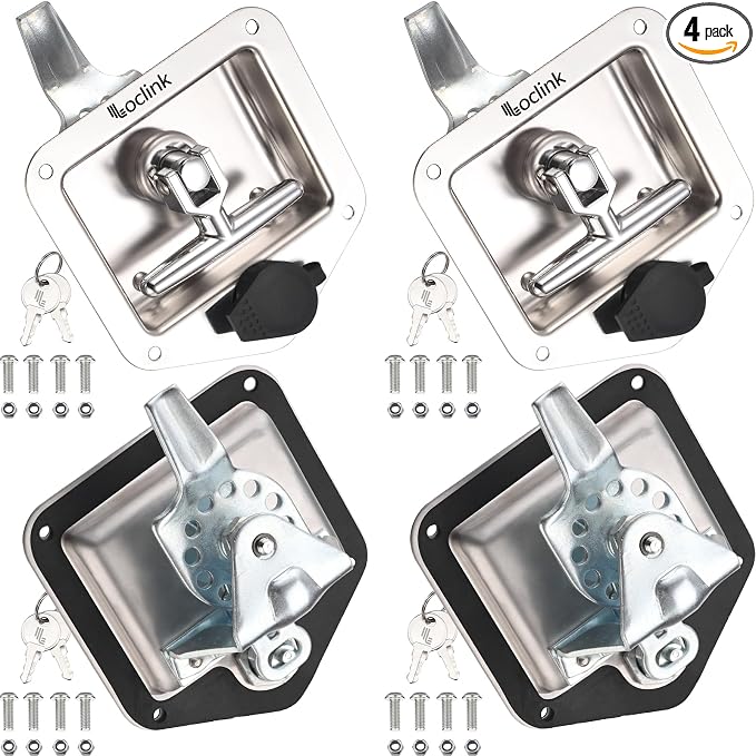 T-Handle Truck Tool Box Latch Replacement kit, 4PCS 304 Stainless Steel Folding Lock with Keys, Truck Box Trailer Door RV Camper Storage Box, 4 Pack
