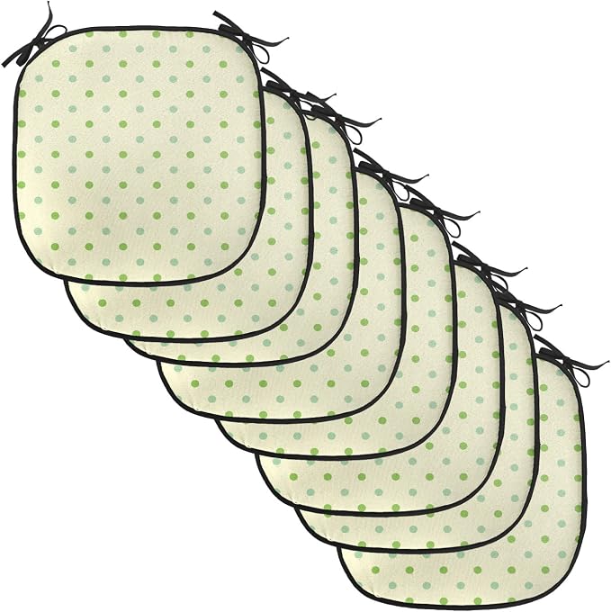 Lunarable Geometric Chair Cushion Pads Set of 8, Polka Dots Spots Classic Style Trendsetting Simple Monochrome Art, Anti-Slip Seat Padding for Kitchen & Patio, 16"x16", Pale Green Fern Green