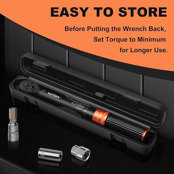 Kerry 1/4 Inch Drive Click Torque Wrench, 20-240 in-lb/2.3-27.1 Nm | ±3% Accuracy, Dual Scale, 72-Tooth Reversible Ratchet, Quick Release and Locking Adjustment with Case for Bicycle Maintenance