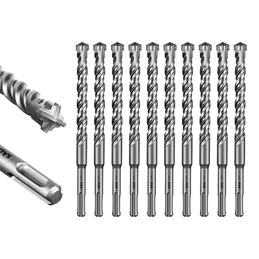 SALI 10PCS 5/8"*8" SDS Plus Rotary Hammer Drill Bit Concrete Drill Bit Kit Cross-Type Double Thread Carbide Material Suitable for Brick, Cement Walls, Stone, Hammer Drill Bits