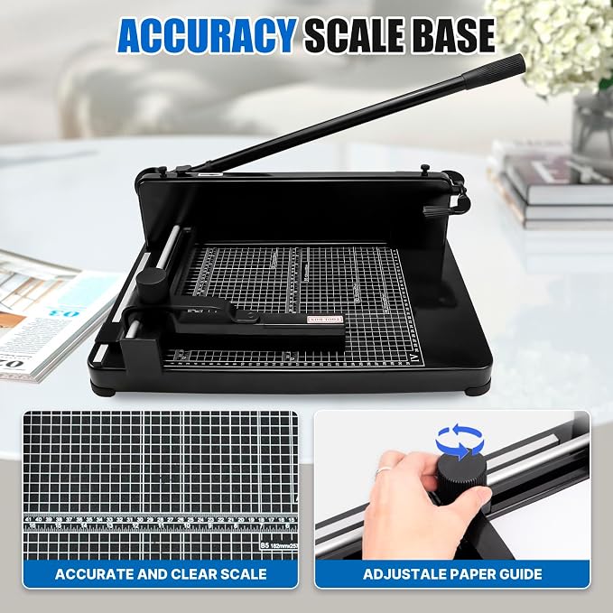 Heavy Duty Paper Cutter for A4 Paper,12'' 400 Sheets Capacity Guillotine Paper Cutter,Solid Steel Construction Stack Paper Trimmer for Office,Commercial Use,Double Safety Protection,Black (A4 12 Inch)