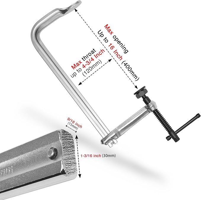 Heavy-Duty 16-Inch F-Clamps, 4-Pack, 3450 Lbs Forged Alloy Steel