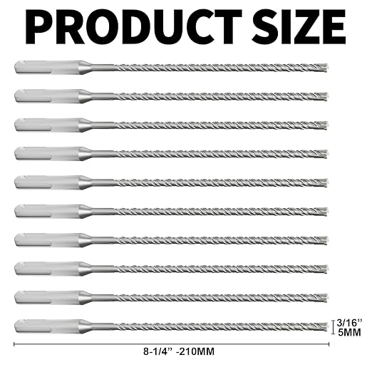10PCS SDS Plus Rotary Hammer Drill Bits, 10pcs (3/16"*8"-5mm*210mm) - 4 Carbide Cutting Edges, Ideal for Masonry| Heavy-Duty Masonry |Hammer Drill Bits for Precision Drilling