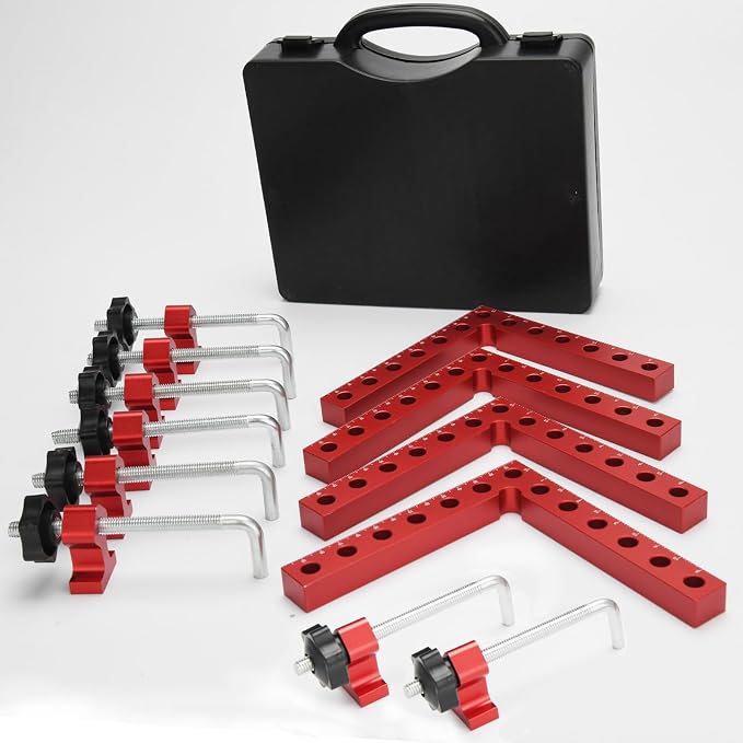 Corner Clamp for Woodworking, 90 Degree Clamp, Right Angle Clamp, 4 Pack 5.5" x 5.5" Aluminum Alloy Positioning Clamping Squares with Case for Picture Frames, Boxes, Cabinets, Drawers