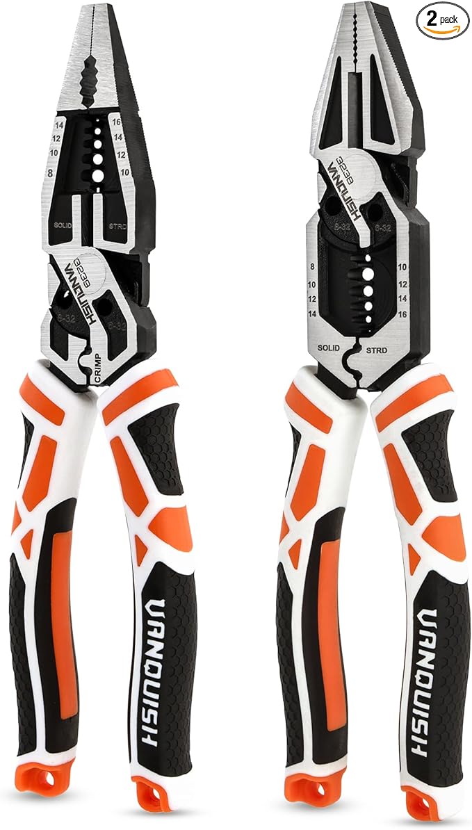 VANQUISH 2 Pcs Pliers Set, 8 Inch Multifunctional Linesman and Long Nose Plier, Wire Cutter/Crimper/Stripper, CRV Steel Heavy Duty Pliers