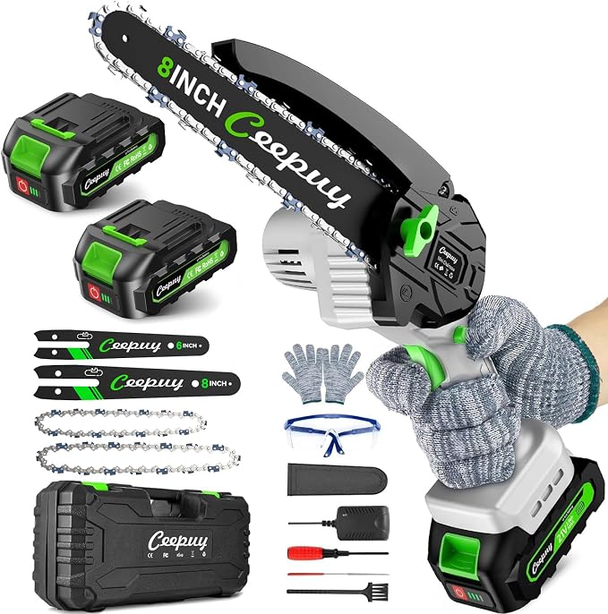 CEEPUY Mini Chainsaw Cordless, 8/6 Inch Portable Electric Chainsaw with Automatic Oiler/Security Lock/Battery Powered Small Handheld Saw for Trees Branches Trimming,Wood Cutting