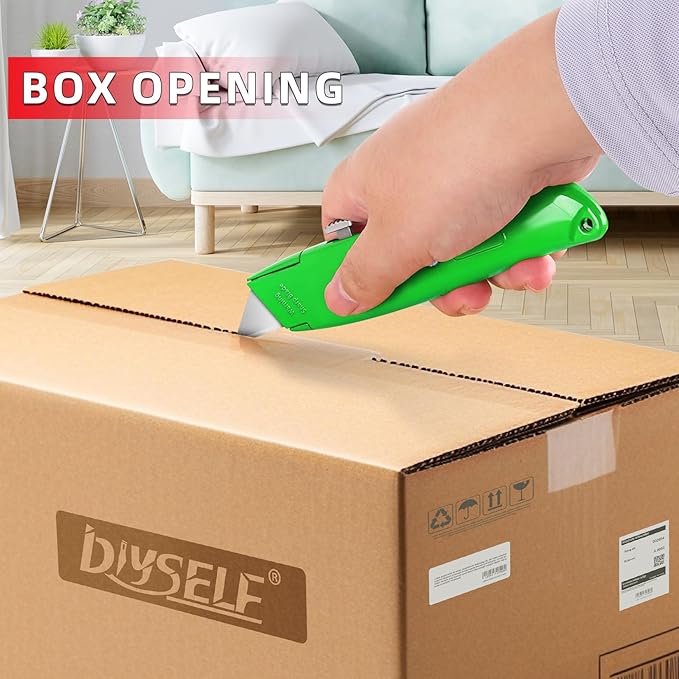DIYSELF Utility Knife, 20 Pack Heavy Duty Box Cutter Retractable, Box Cutter Knife, Box Opener, Cardboard Cutter, Utility Knives for Garage, Home and Office, PVC Pipe Cutter (Green)