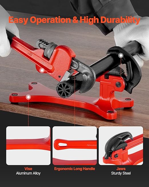 VEVOR Portable Pipe Vise, Lightweight Aluminum Pipe Vise with 1/8" to 1-1/2" Clamping Capacity, Ideal for Onsite Plumbing Installation, Repair, and Maintenance