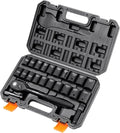 VEVOR 1/2" Drive Impact Socket Set, 23 Piece Socket Set SAE （7/16" -1"）& Metric （13-24mm）6 Point Cr-V Alloy Steel for Auto Repair with Ratchet Handle Rugged Construction Storage Case