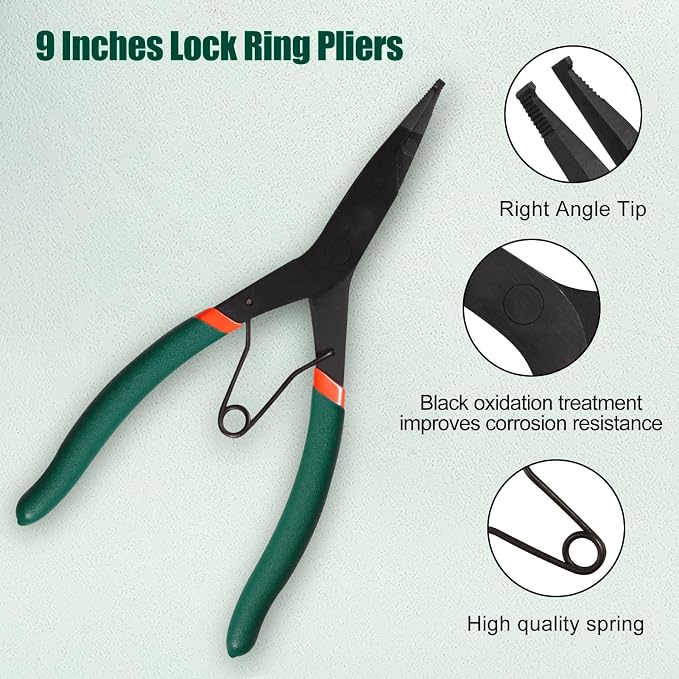 SPEEDWOX 9 inch Angle Tip Lock Ring Pliers with Hole Flat Nose