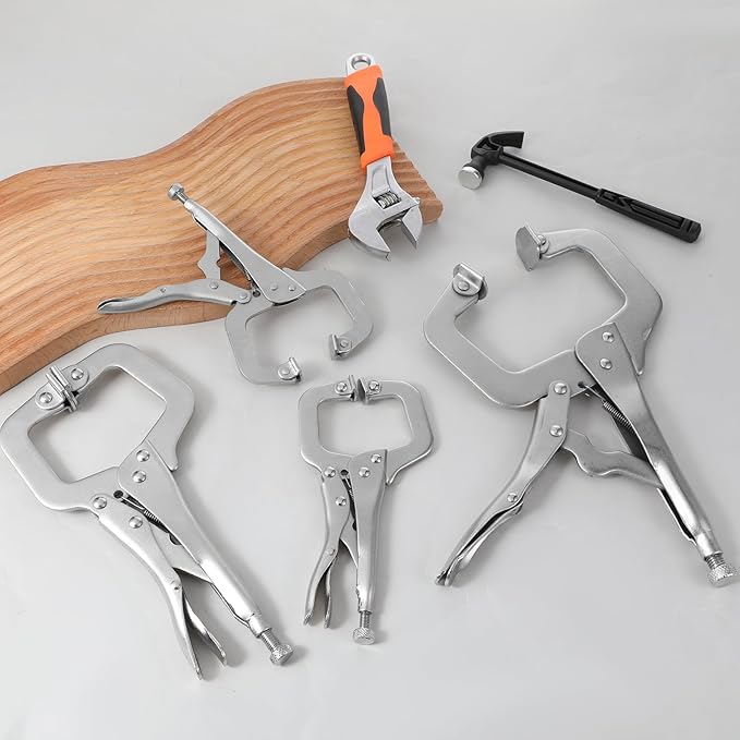 4 Pcs Heavy Duty C-Clamp Locking 6 Inch, 9 Inch, 11 Inches Vise Grip Clamps with Swivel Pad Locking Pliers Adjustable Welding Clamp for Electrician Maintenance, Wood Working, Welding and Craftsmen