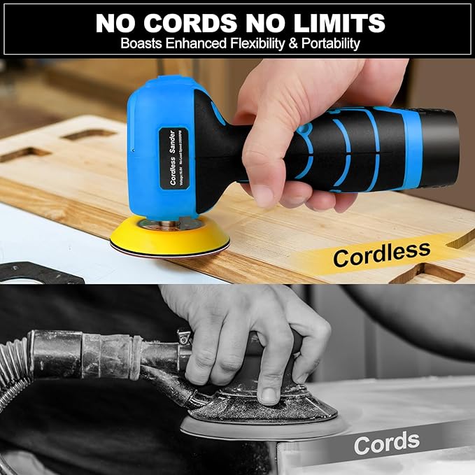 16.8V Cordless Electric Sander with 36PCS Sandpapers, 3500 RPM, 2Pcs 3.0Ah Batteries, Lightweight & Compact Design for Wood, Metal, Paint Removal, and DIY Projects