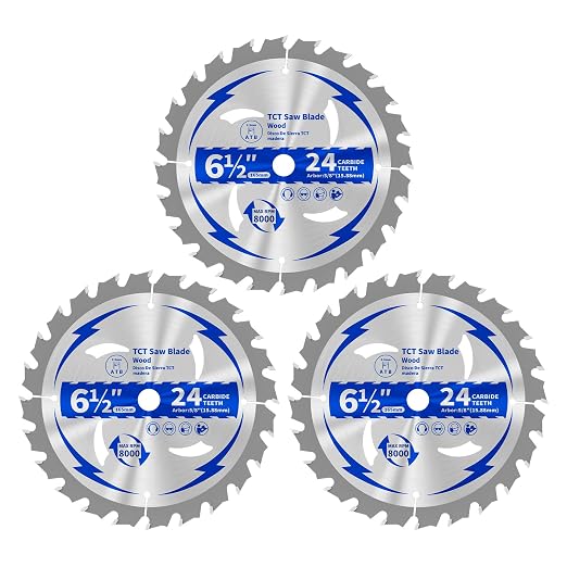 3 Pack 6-1/2 Inch 24T Circular Saw Blade 5/8" Arbor | ATB Framing Saw Blades for Cutting Softwood Hardwood Laminate Plywood Chipboard Panels FRP MDF