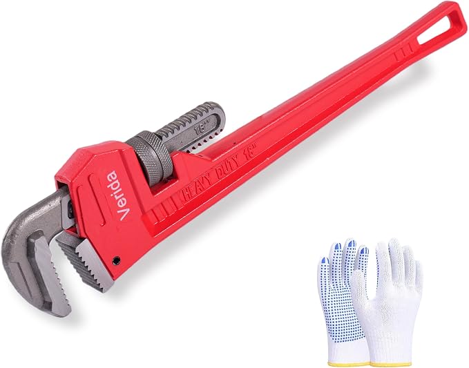 Verida Pipe Wrench 18 Inch, Plumbers Wrench, Chrome Vanadium Steel, Hardness 62HRC, for Water Pipes, Plumbing, Fire Protection Pipe Tools