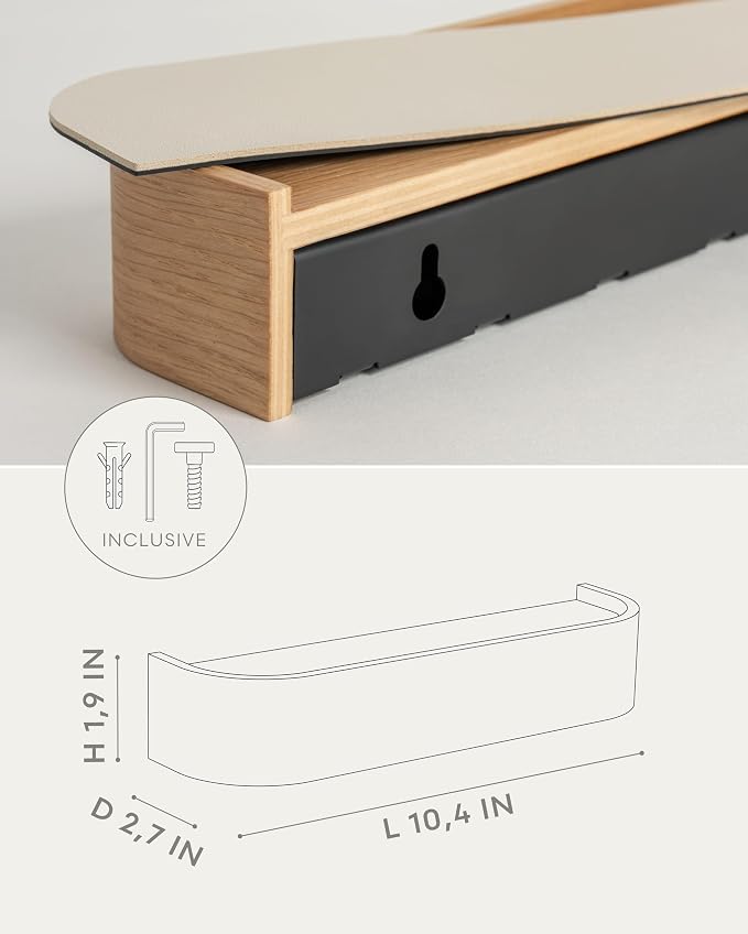 Kazai. Key Holder 'Toke' | Minimalist Key Hook Design from Berlin | Modern Key Holder Wall Mount with Wooden Shelf | Key Rack for Wall as Entryway Organizer | Oak