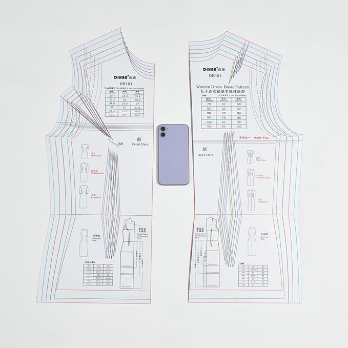 Multi-Size Dressmaking Ruler Dress Pattern Template Easy-to-Use Sewing Tool for Sewing Efficiency