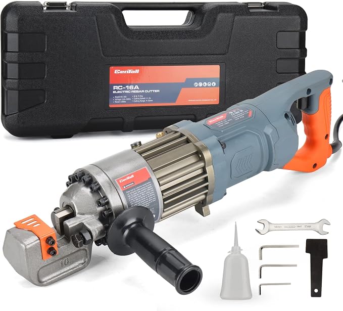 5/8" Electric Hydraulic Rebar Cutter 1-1.5s Cutting Speed Portable Rebar Cutter Cutting Rebar 4-16mm 1000w 120v/60hz RC16A (Grey + Orange)