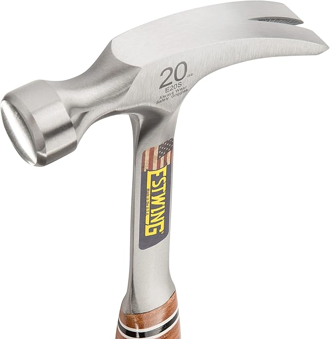 ESTWING Hammer - 20 oz USA Made Straight Rip Claw Hammer with Smooth Face & Genuine Leather Grip - E20S