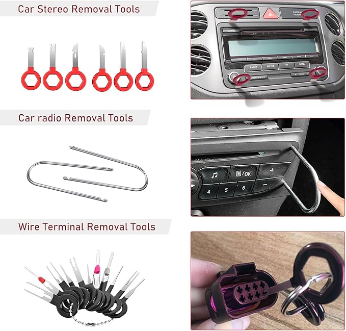 JNLK 352pcs Trim Removal Tool, Pry Tool, Door Panel Removal Tool Kit, Clip Tool, Fasteners Removal Tool with Car Retainer Body Clips Set, red
