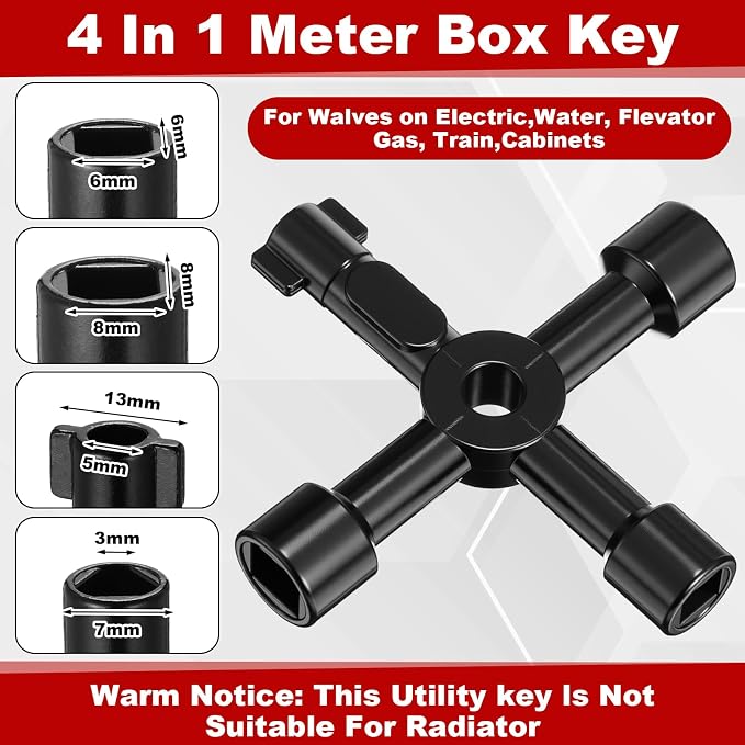 5 Pcs Angle Stop Wrench Kit Plumbing Tool, Compression Sleeve Puller for 1/2" Compression Fitting Ferrule Puller Removal Tool for 1/2" Copper Tubing 4-way Multi-functional Utility Key (Black)