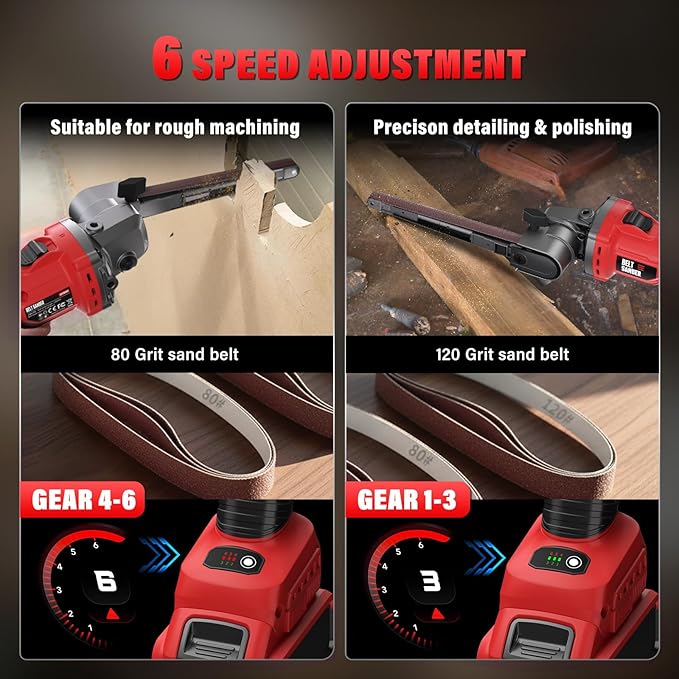 Cordless Detail Band file Sander Compatible with Milwaukee 18V/M18 Battery, Finger Belt Sander with 6 Variable Speed, 170° Adjustable, 1/2"x18" Belt for Wood, Paint, Metal Rust, DIY (Tool Only)