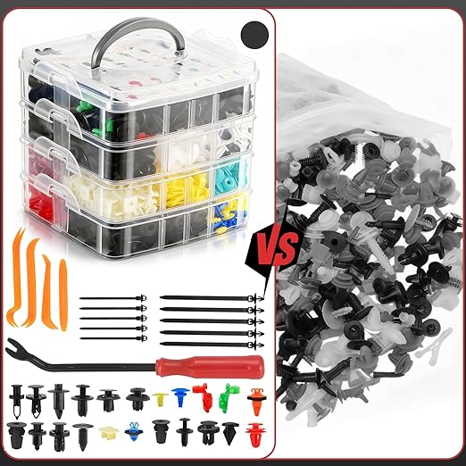 1240PCS Auto Retainer Clips Kit with Trim Removal Tools and 3-Layer Organizer Box, 32 Sizes Push Rivets Fasteners for Car Bumper, Fender, Door Panel and Interior Repair