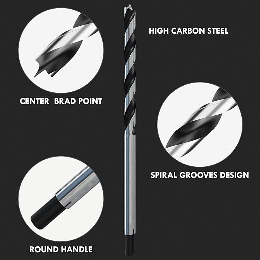 Brad Point Wood Drill Bit Set, 16Pcs 12 Inch Extra Long Drill Bit Set with Double Flutes Design for Carpenter Woodworking and All Types of Wood (7/64" - 5/8")
