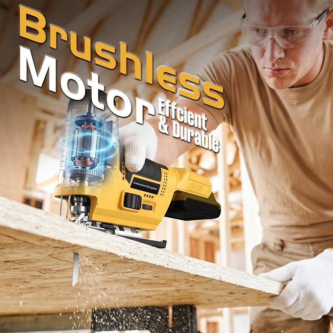 Jigsaw Cordless Compatible with DeWALT 20V MAX Battery, Barrel Grip Jig Saw Brushless, 7 Speed, 3 Orbital Settings, Vacuum Adapter, 45° Bevel Cutting, LED Light, Bare Tool for Wood, Plastic, Metal