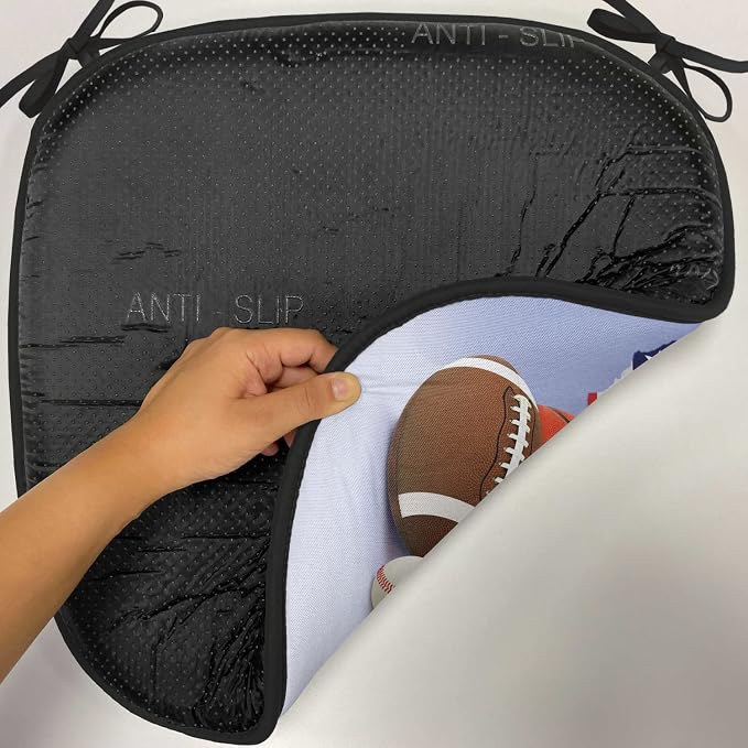 Lunarable Americana Chair Cushion Pads Set of 2, American Map and Sport Balls Basketball Football Competition Matches, Anti-Slip Seat Padding for Kitchen & Patio, 16"x16", Purple Grey Multicolor