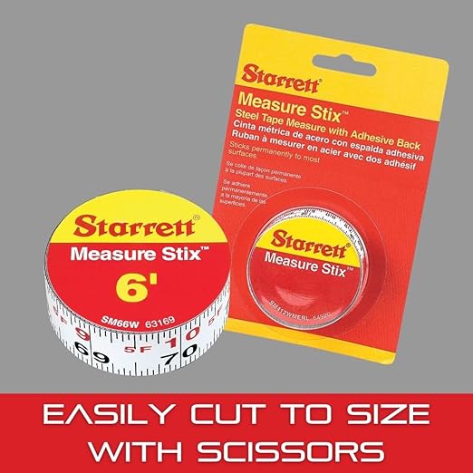 Starrett Measure Stix SM66W Steel White Measure Tape with Adhesive Backing, English Graduation Style, Left To Right Reading, 6' Length, 0.75" Width, 0.0625" Graduation Interval (1 PACK)