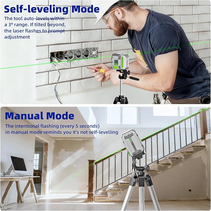 Huepar Pro Laser Level with 55in Tripod, 150Ft Self Leveling Lazer Leveler Tool with Pulse Mode (200Ft), Rechargeable, Switchable Green Cross Lines for Picture Hanging, Tile, DIY/Construction Project