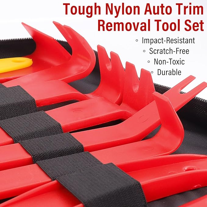 Keze 24Pcs Trim Removal Tool Set with Pick & Clip Removal Tool, Sticker Scraper, Automotive Plastic Pry Tool, Car Panel Door, Stereo, Fastener Remover Kit, for Auto Interior, Molding, Dash(Red)