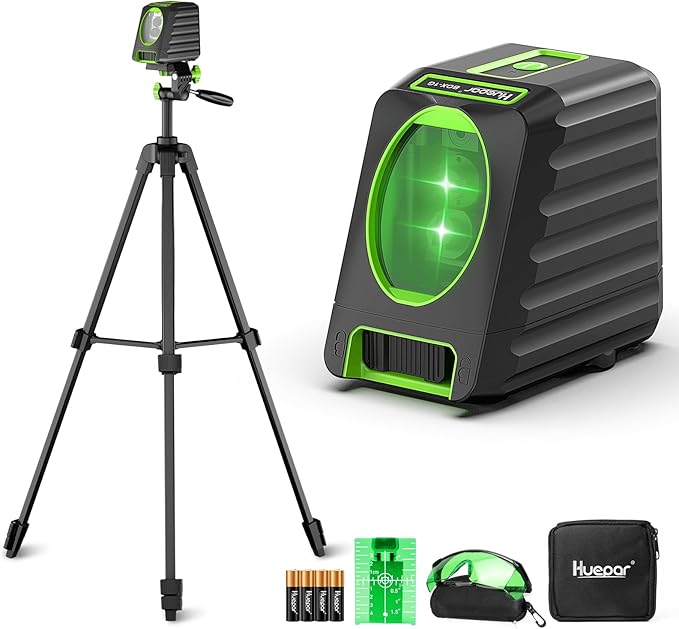 Laser Level with 60in Tripod, Huepar 150°/150Ft Self Leveling Lazer Leveler Tool with Pulse Mode (197Ft), Switchable Green Cross Line for Picture Hanging, Tile, DIY/Construction Project