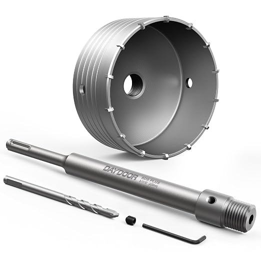 DAYDOOR 5'' (125mm) Concrete Hole Saw with SDS Plus Shank Adapter, Tungsten Carbide Tipped Masonry Hole Saw, Heavy Duty Concrete Core Drill Bit for Brick, Cement Wall, and Stone