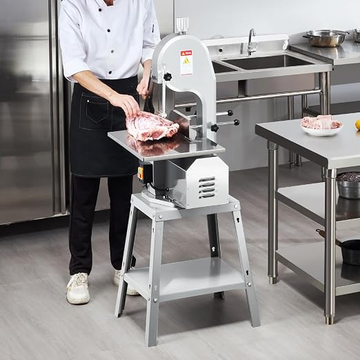 VEVOR Electric Meat Saw, 1800W Stainless Vertical Cutter, 19.1"x15" Workbench, 7.09" Cutting Thickness, Includes 5 Blades for Slicing Frozen Meat, Pork, Beef, and Ribs