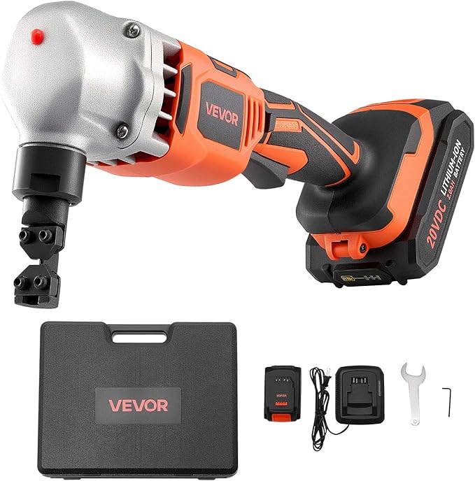 VEVOR Cordless Metal Nibbler, with 18 V 2000 mAh Battery, 1200 RPM Brushless Motor, Electric Nibbler Metal Cutter with Plastic Carrying Case for Cutting Stainless Steel, Aluminum, and Copper Sheet