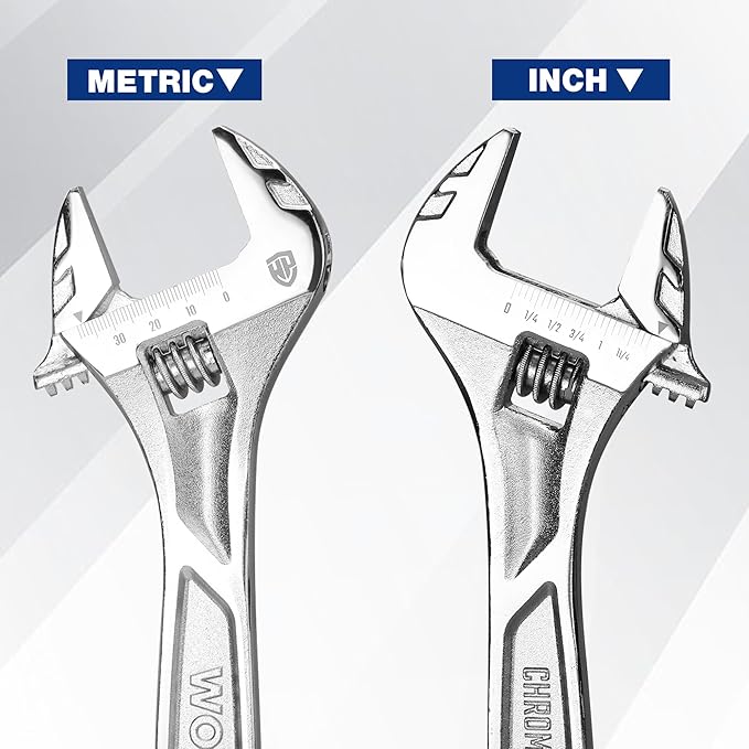 WORKPRO Adjustable Wrench, 10-inch Heavy Duty Spanner with Inch/Metric Scale, Premium Cr-V Steel, Chrome Plated