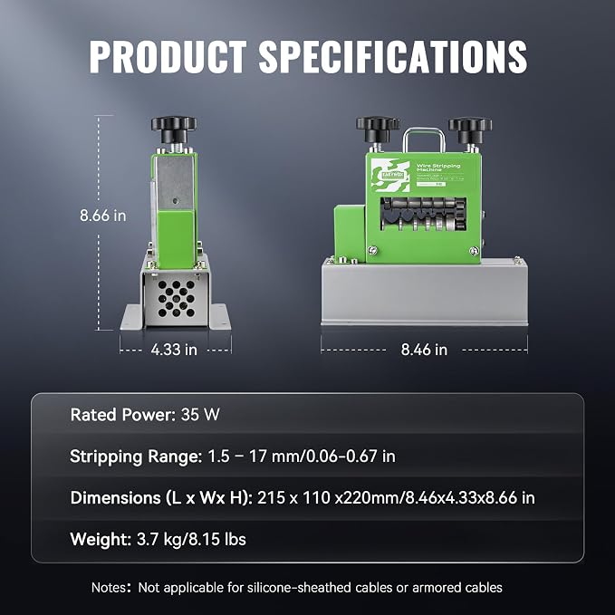 Electric Wire Stripping Machine, 0.06''-0.67'' Automatic Wire Stripper Machine with 6 Channels 5 Blades, Electric Cable Stripper Machine with 35 W All-Copper Motor for Leftover Cable Recycle