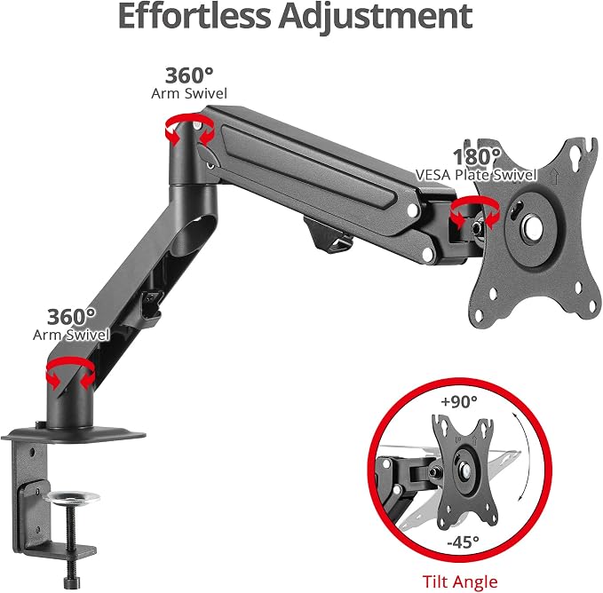 SIIG Single Monitor Gas Spring C-CLAMP Desk Mount - 13 to 27