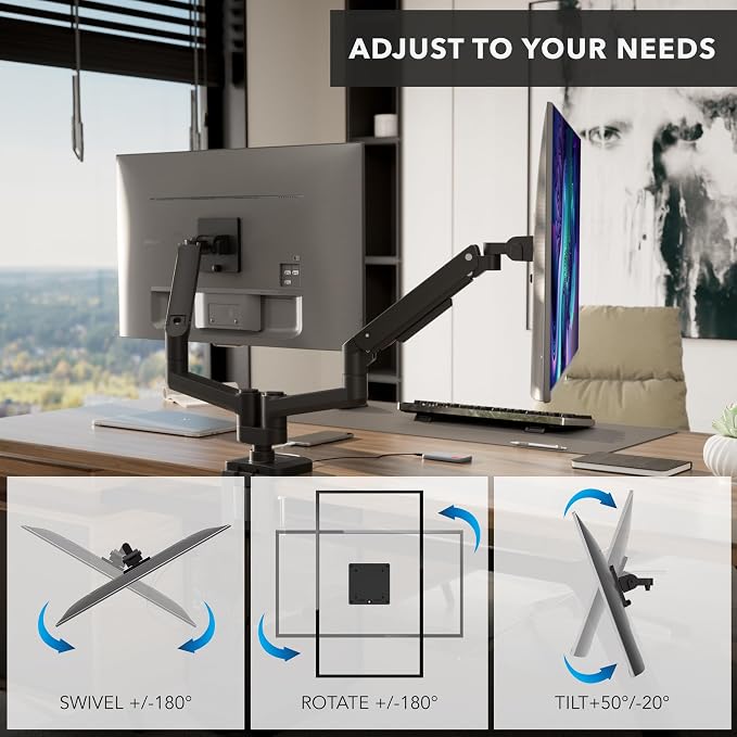 Mount-It! Proflex Series Heavy-Duty Dual Monitor Arm for 17–35” Screens, Gas Spring, Full Motion, USB-C & USB 3.0 Ports, VESA 75/100, Fits Ultrawide & Curved Displays, Clamp or Grommet Base