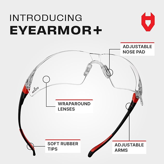 NoCry Clear Safety Glasses for Men and Women with Anti-Fog and Scratch Resistant Wrap Around Lenses, Adjustable Temples and Nose Pads — ANSI Z87 Certified Protective Eyewear with 100% UV Shielding
