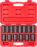 TEKTON 1/2 Inch Drive Impact Socket Set, 14-Piece | SID92333 | (25 - 38 mm), Deep, 6-Point, Case