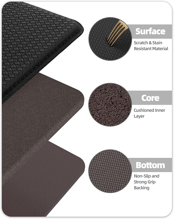 Color&Geometry Anti Fatigue Cushion Padded Kitchen Mat for Floor - 17x29+17x29,Easy Clean, Water & Oil Proof, Non Slip, Foam Rubber Small Runner Rug for Front Sink Comfort Standing, Black Set of 2