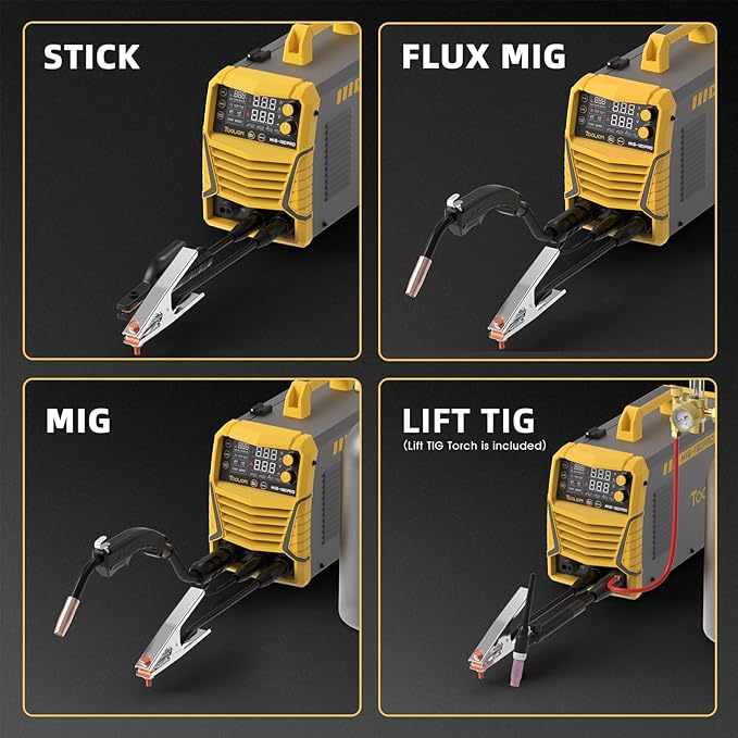 TOOLIOM 4 in 1 MIG Welder 180A Gas MIG/Flux MIG/Stick/Lift TIG Multiprocess Welding Machine 110V/220V Welder Kit with Lift TIG Torch