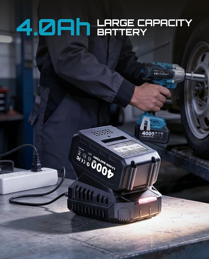 Seesii 3/8" Cordless Impact Wrench, Power Impact Gun w/Max Torque 330Ft-lbs(450N.m), 4.0Ah Rechargable Battery & 4 Sockets, Compact Power Impact Wrench for Lightduty Work Car Home,WH450