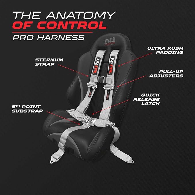 1pc Silver 5 Point Harness for Bucket Seat, Latch Release, 9 Color Options, Racing Harness 5 point, Race Car, UTV, RZR [6009A4]