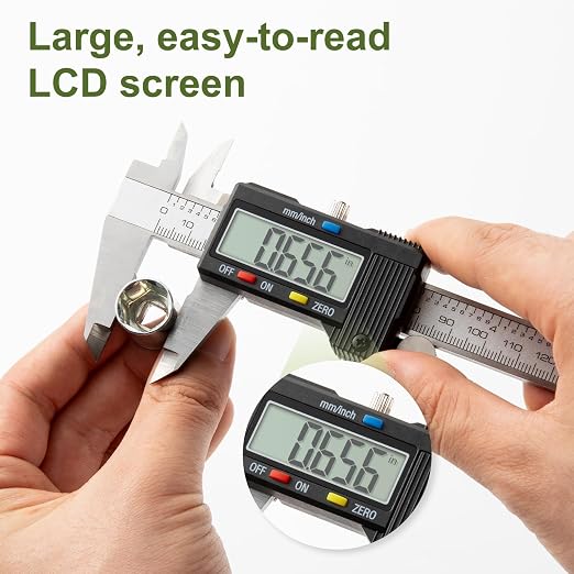 Digital Caliper 0-8" Measuring Tool with Metal Ruler, Micrometer Caliper with Auto-Off Feature, Interchangeable Between inches and millimeters for DIY/Household and 3D Printing, Black